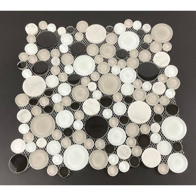 Random Size Bubble Round Glass Mosaic Wall Tiles - Case (10 Sheets) - Midnight