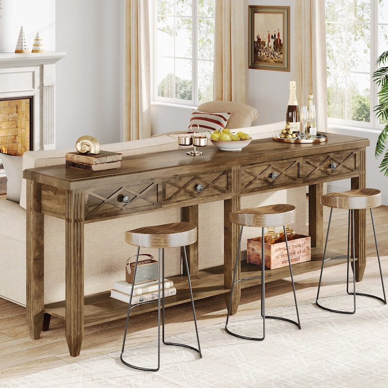 71" Industrial Sofa Console Table with 4 Drawers for Entryway - Brown