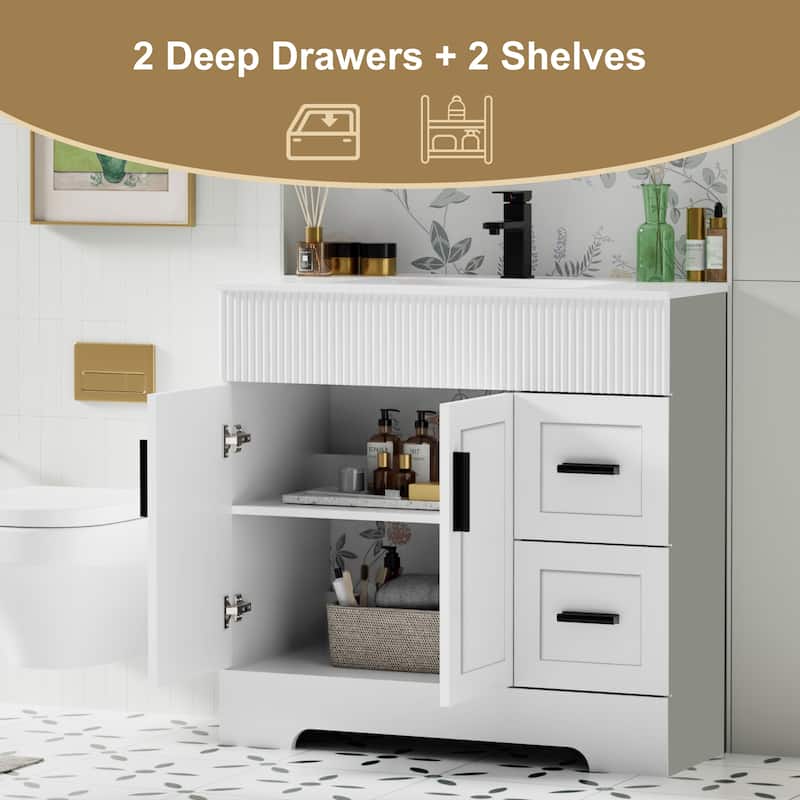 30"/36"/48" Single Bathroom Vanity Set with Drop in Sink Top with Wave Lines