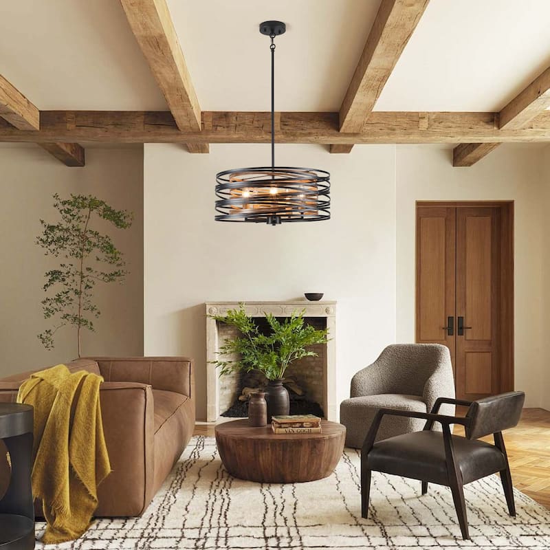 Farmhouse 5-Light Metal Drum Shape Pendant Light for Kitchen Island Entryway