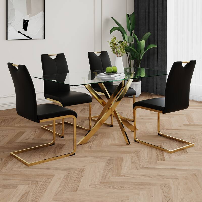 Modern Set of 4 Dining Chairs with Leather Cushioned Seat, Chrome Metal Legs, for Dining Room, Living Room, and Bedroom