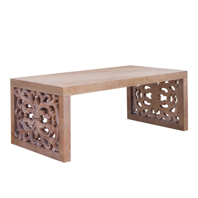 47.2" Rustic Carved Wood Coffee Table