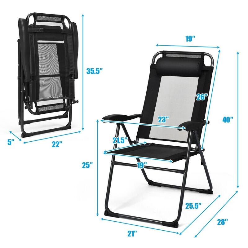 4 Pcs Patio Garden Adjustable Reclining Folding Chairs with Headrest - 28" x 23" x 40" (L x W x H)