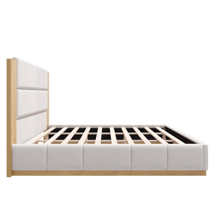 Extended Wood Panel Upholstered Platform Bed by Harper&Bright Designs