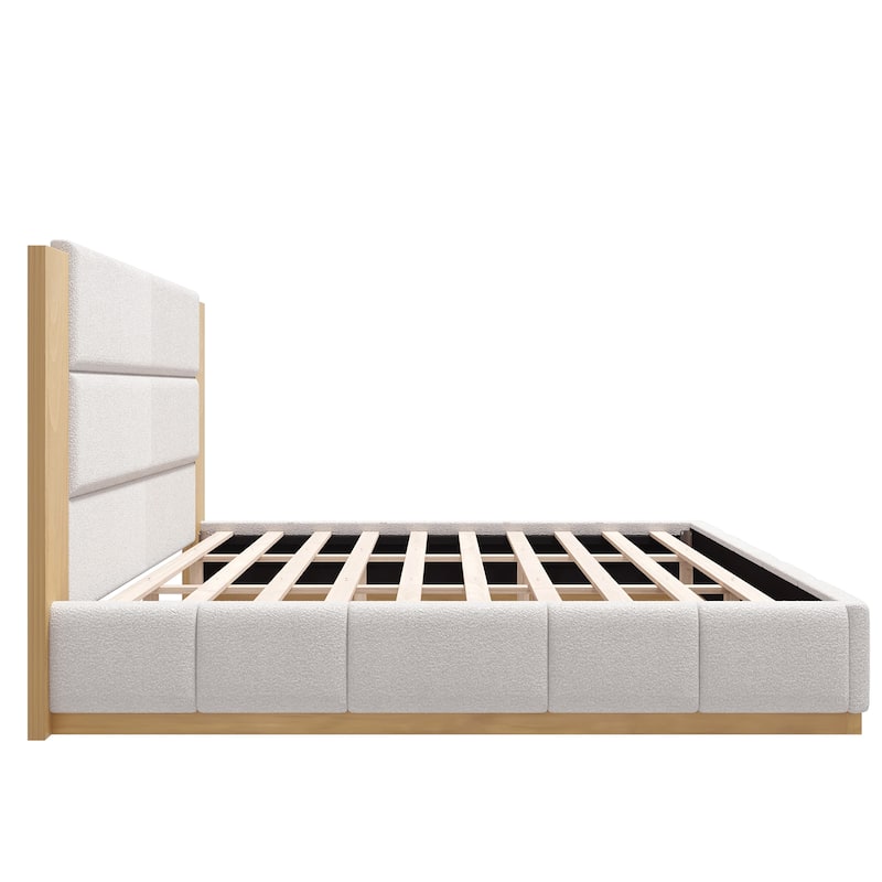 Velvet Upholstered Platform Bed Frame with 49" High Headboard, Stable Solid Wood Base, Wooden Slat Support, Noise-Free Structure