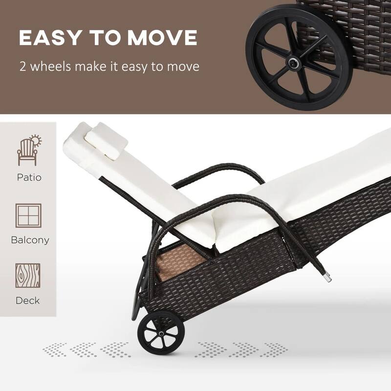 3PCS Wicker Chaise Lounge Set,Adjustable Rattan Chairs,Cushions,Table