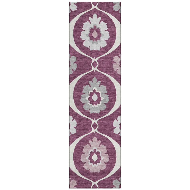 Machine Washable Indoor/ Outdoor Chantille Floral Geo Rug