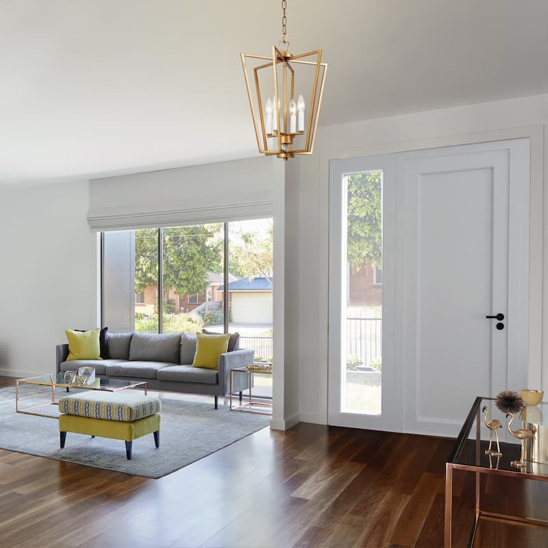 16'' Mid-century Modern 4-light Lantern Pendent Lights Geometrical French Country Candle Style Chandelier - 16 in