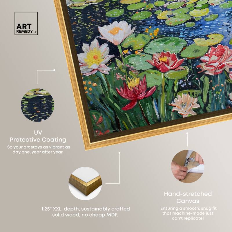Art Remedy Impressionist Pond Framed Impressionism 1 Piece Canvas Wall Art /Monet And Van Gogh Inspired Art