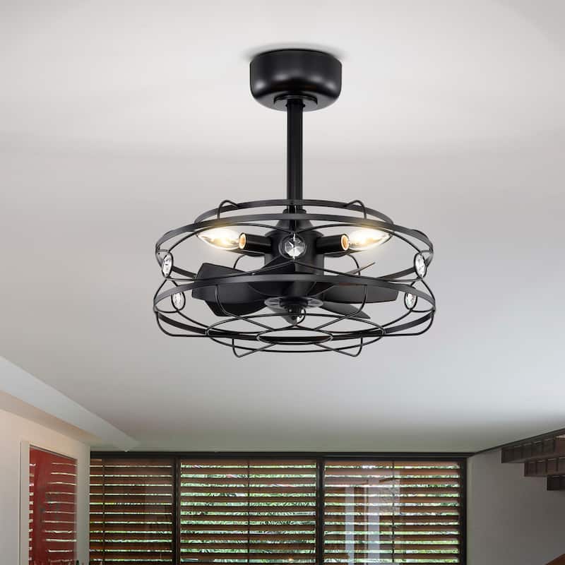 Maeve Black Caged Lighted Ceiling Fan Fandelier 7-Blade Remote Control