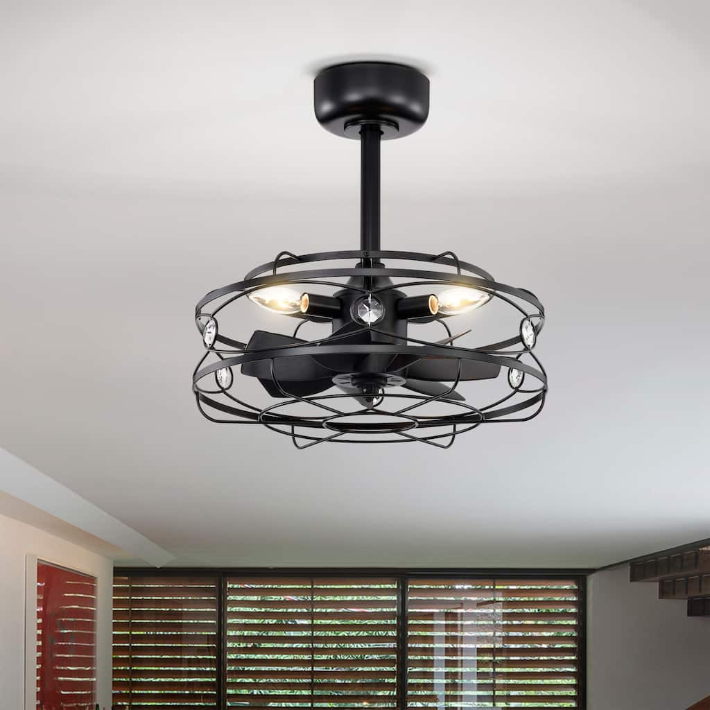 Maeve Black Caged Lighted Ceiling Fan Fandelier 7-Blade Remote Control