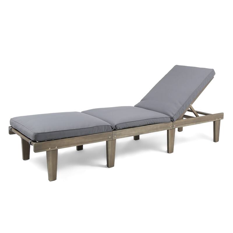 Roomfitters Outdoor Wooden Chaise Lounge with Adjustable Backrest and Cushion, Grey
