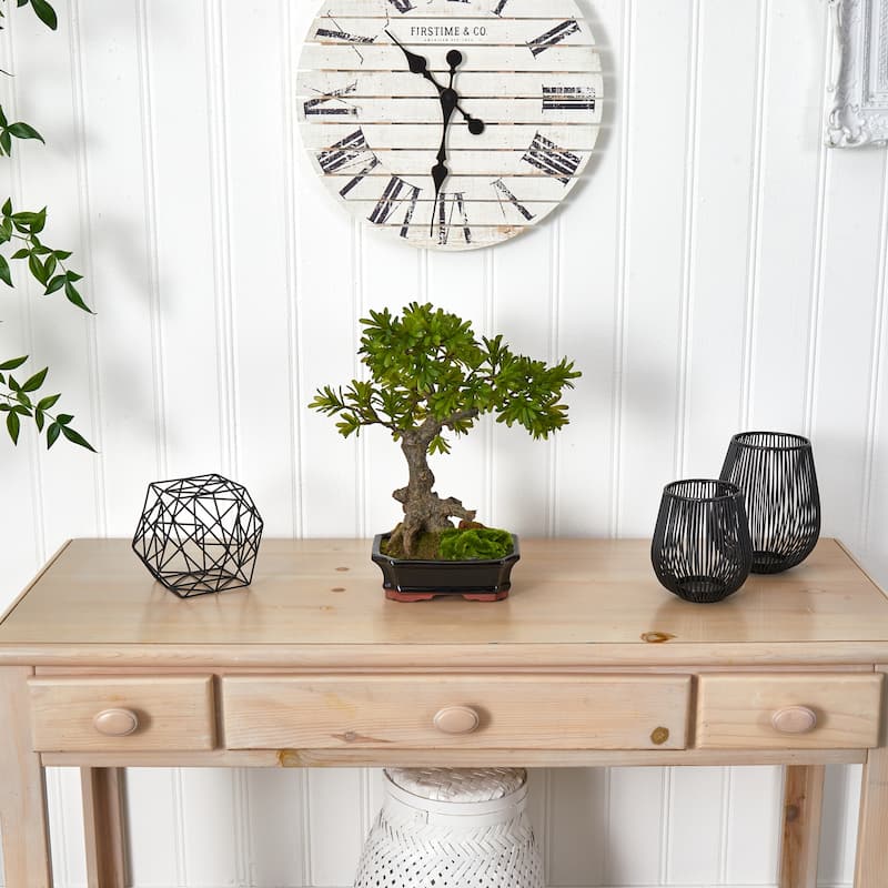 Decorative Podocarpus Plant with Moss Planter - Indoor Silk Tree Accent - 6x8x2.75 Inch - 1.17ft.