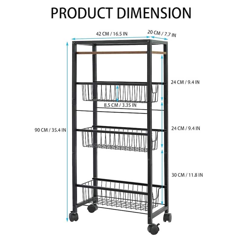 Slim Storage Cart 4 Tier Slim Rolling Storage Cart With Wheels Wood Top Narrow Sliding