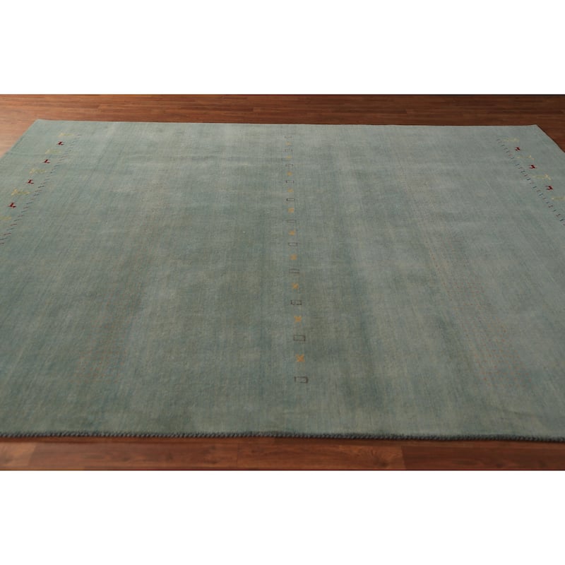 Aqua Green Gabbeh Oriental Area Rug Hand-Knotted Wool Carpet - 8'3" x 9'11"