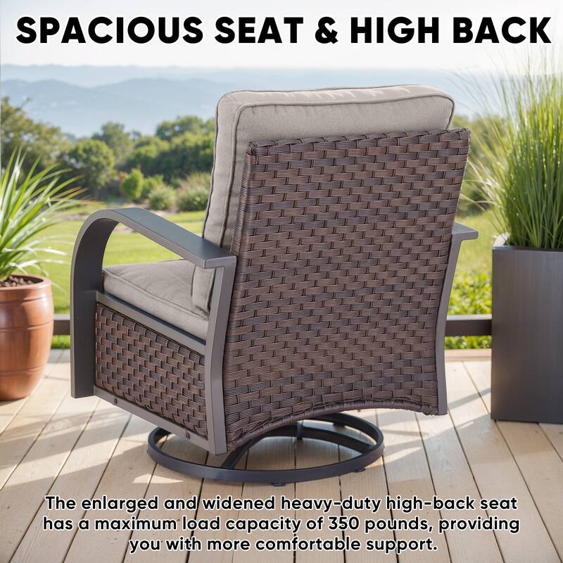 6 Pieces Patio Sofa with Fire Pit Table, Swivel Chair Ottoman
