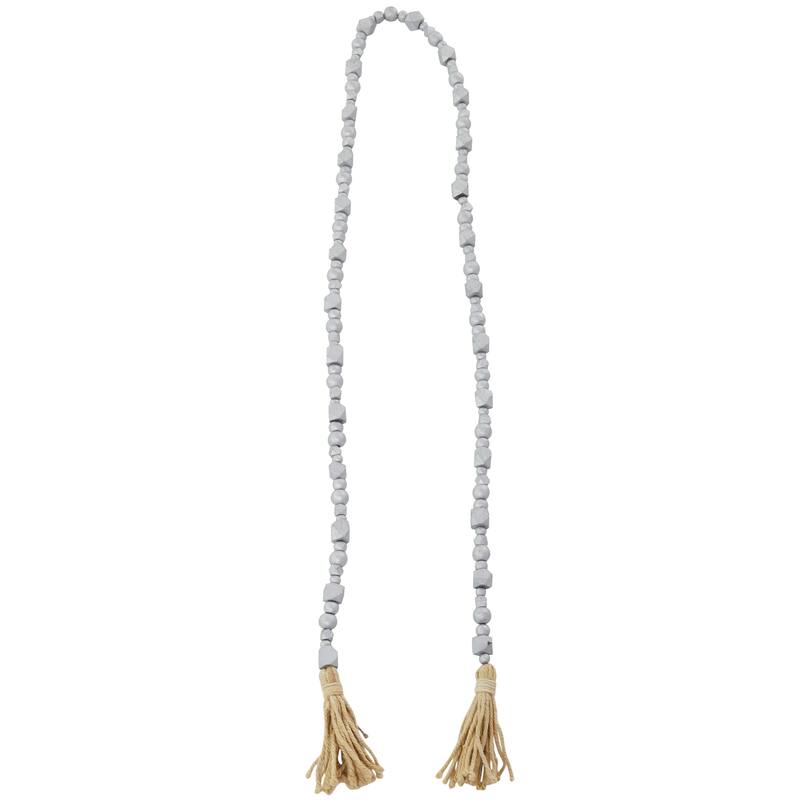 Bohemian Natural Wood Bead Garland with Cotton Tassels - 80 x 1