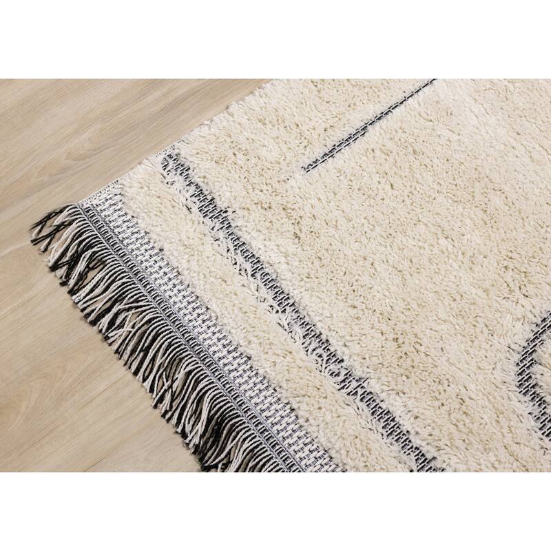 Napa Collection - Cream Abstract Lines Shag Rug