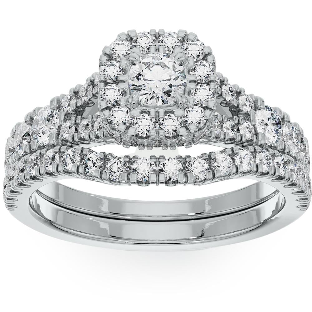 Bliss Diamond 1 1/4Ct Cushion Halo Diamond Engagement Wedding Ring Set in White or Yellow Gold
