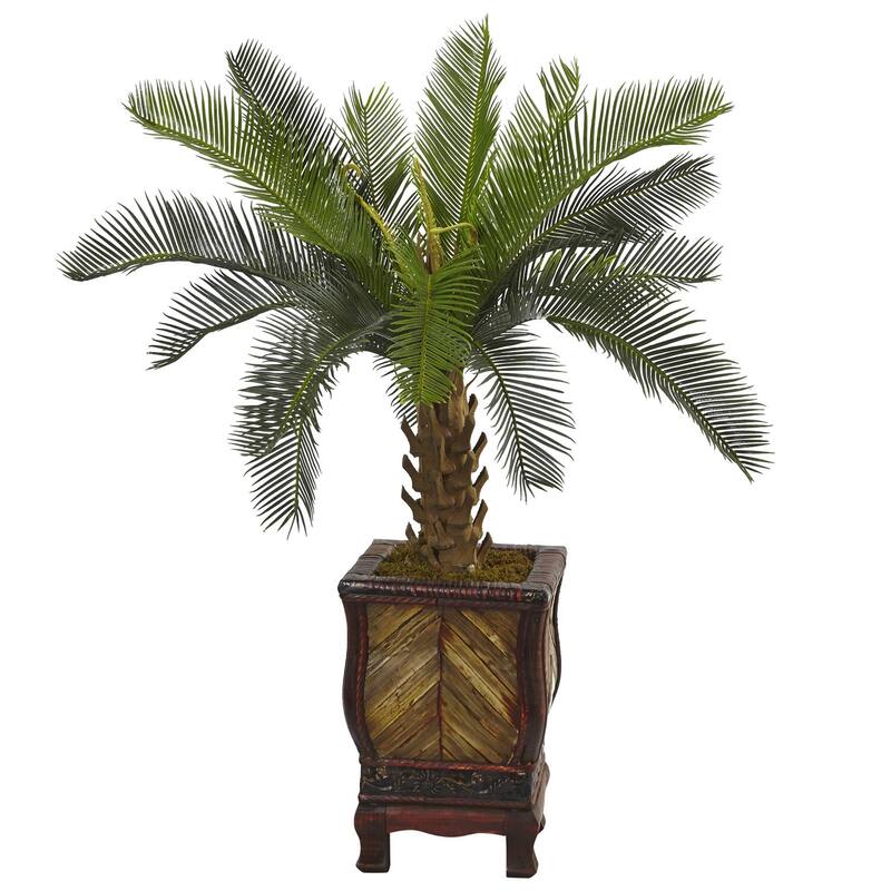 Artificial Tree 3ft, Indoor Green Plant with Wooden Planter, Tropical Decor, Home Accent, Living Room Tree - 51-60 Inches