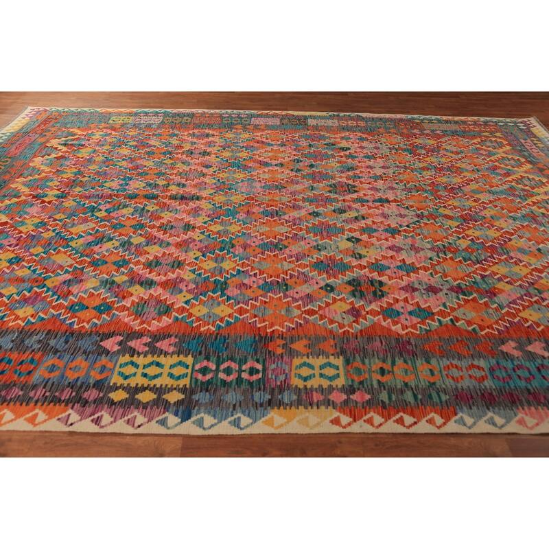 Kilim Oriental Area Rug Flatweave Wool Carpet - 9'8"x 13'0"