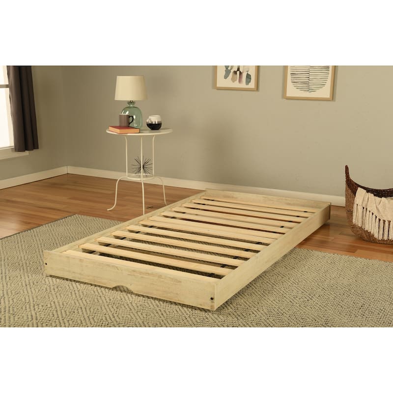 Somette Marisa Pop Up Trundle Bed in Weathered White with Mattress