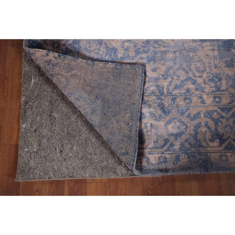 All-Over Blue Abstract Indian Area Rug Handmade Wool Carpet - 6'7"x 9'8"