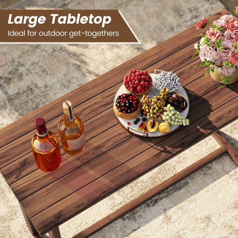 Costway 59 Inch Outdoor Bar Table with Slatted Top Rectangular Pub - Natural - See Details