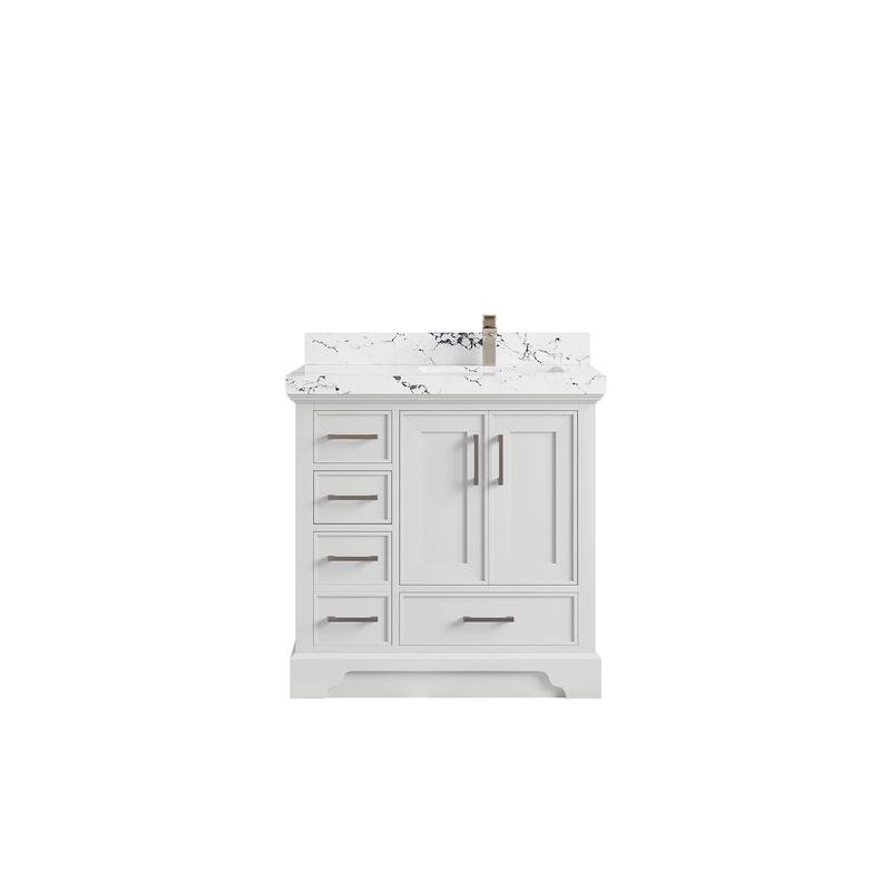 Willow Collections 36 x 22 Charlotte D Right Offset Sink Bathroom Vanity with Countertop - 2"Viola Night - White