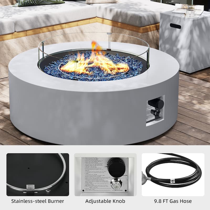 Patio Watcher Outdoor 42in. Iron Fire Pit Table with Propane Tank Cover and Glass Wind Guard