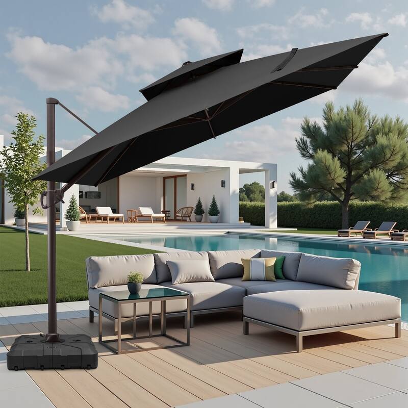 VredHom 11x11 FT Outdoor Patio Double Top Cantilever Umbrella with Wheel Base