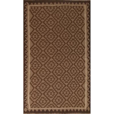 Geometric Tribal Kilim Oriental Area Rug Flat-woven Wool Carpet - 5'4" x 8'5"