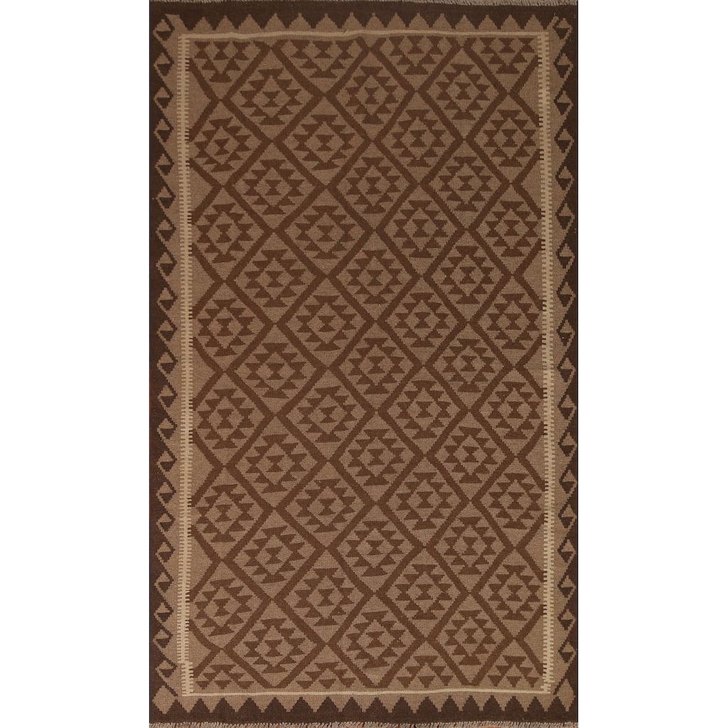 Geometric Tribal Kilim Oriental Area Rug Flat-woven Wool Carpet - 5'4" x 8'5"