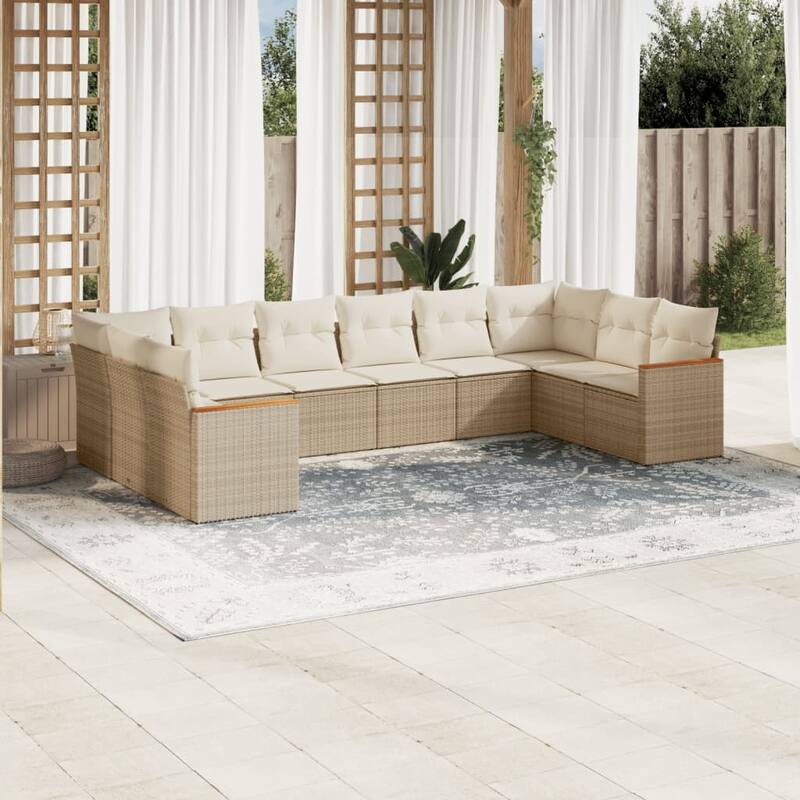 vidaXL Patio Sofa Set with Cushions Outdoor Conversation Furniture Poly Rattan - 24.4 x 24.4 x 27.2 in - Beige without table
