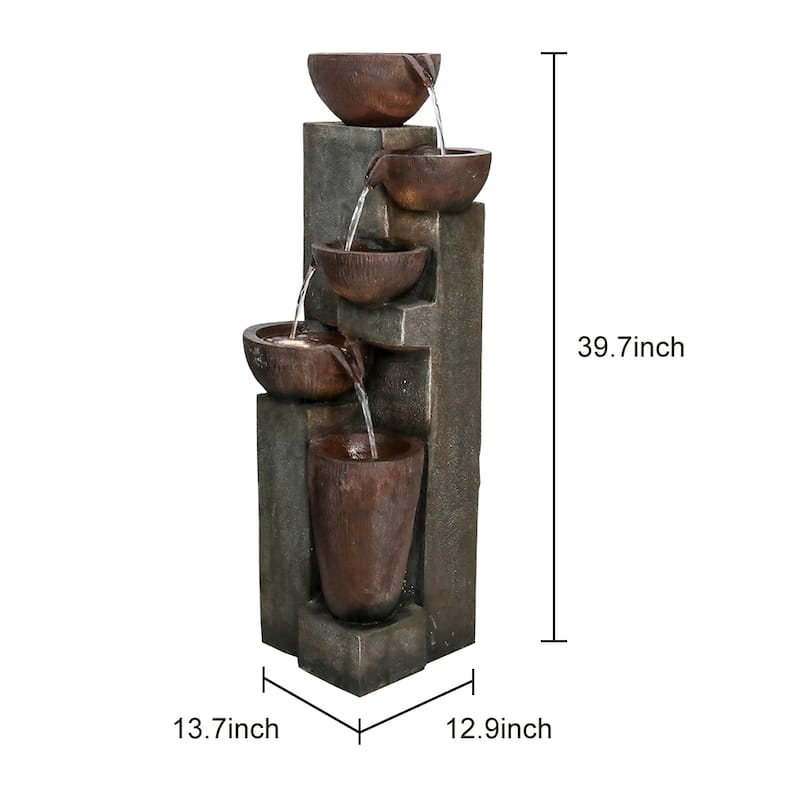 39.7in High Outdoor Water Fountain with LED Lights for Home Art Decor