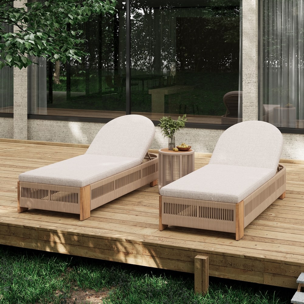Christopher Knight Home - Eulalia Acacia Wood Outdoor Chaise Lounge With Cushion And 1 Table.