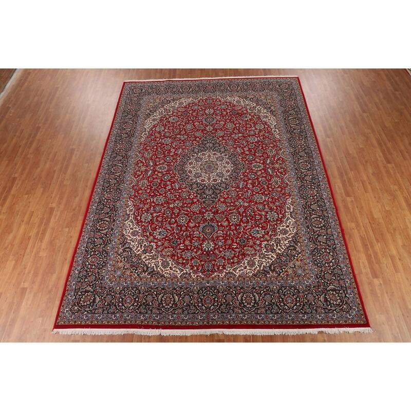 Red Traditional Kashan Turkish Rug Machine Made Oriental Carpet - 9'9" x 12'11"