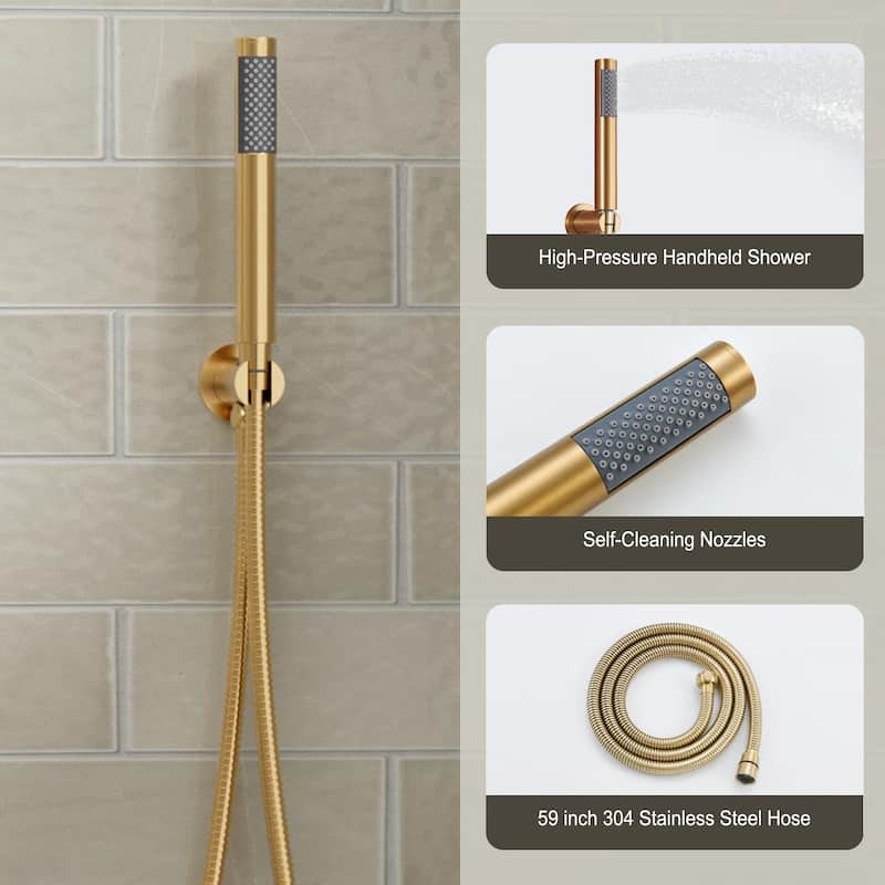 Pressure Balanced 3-Spray Patterns 2.5 GPM 12 in. Dual Shower Head Ceiling Mount Fixed and Handheld Shower Head - 12" x 12"