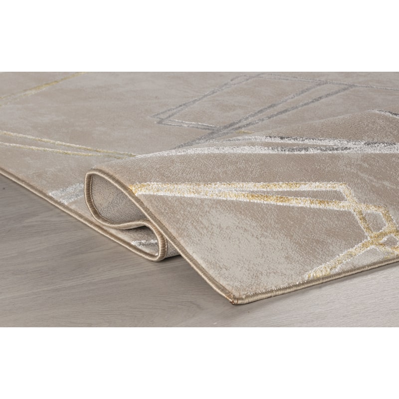 Maz Collection Beige/Gray/Yellow Contemporary Lines Area Rug