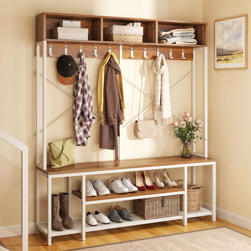 Moasis 5-in-1 Hall Tree with Shoes Storage and Coat Rack for Hallway