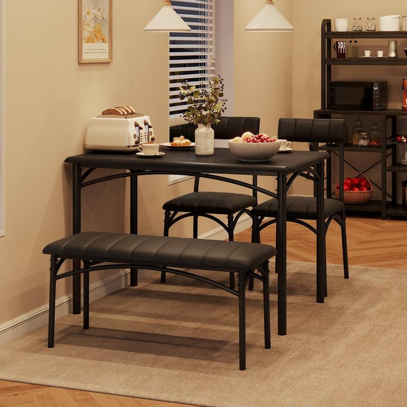 Dining Table Set for 4, Kitchen Table Set for 4 with Upholstered Bench and 2 Chairs - Black