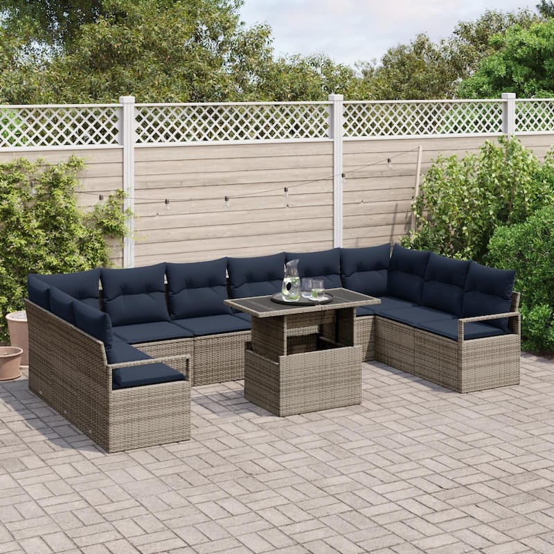 vidaXL 11 Piece Garden Sofa Set with Cushions - 135.4×69.7×27.2