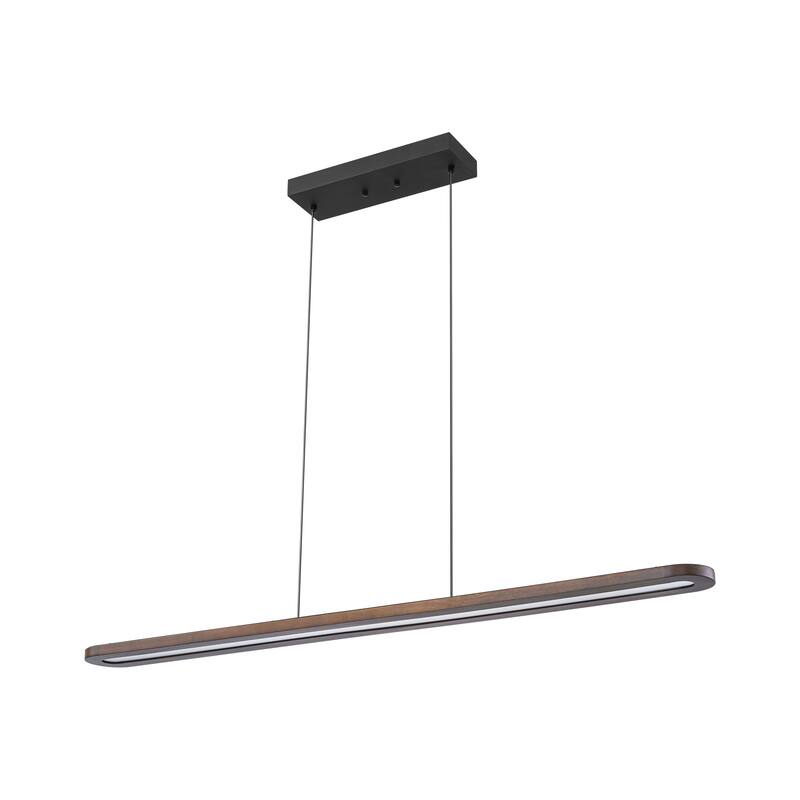 47.2 in. 1-Light Modern Farmhouse Walnut Wood Linear Dimmable Integrated LED Hanging Island Light for Dining Room