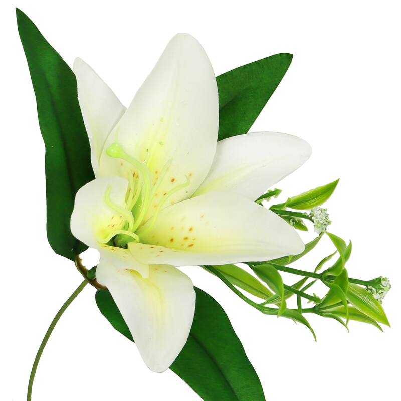 Set of 4 Cream White Artificial Stargazer Lily Flower Stem Bush Bouquet 13in - 13" L x 8" W x 8" DP