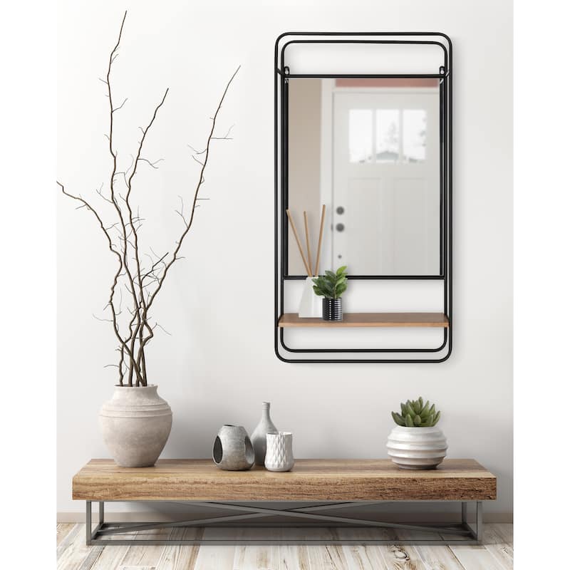 Kate and Laurel Webber Wall Mirror with Shelf - Rustic Brown/Gray - 19x36