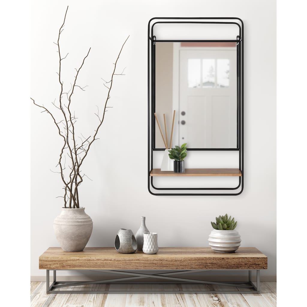 Kate and Laurel Webber Wall Mirror with Shelf - Rustic Brown/Gray - 19x36