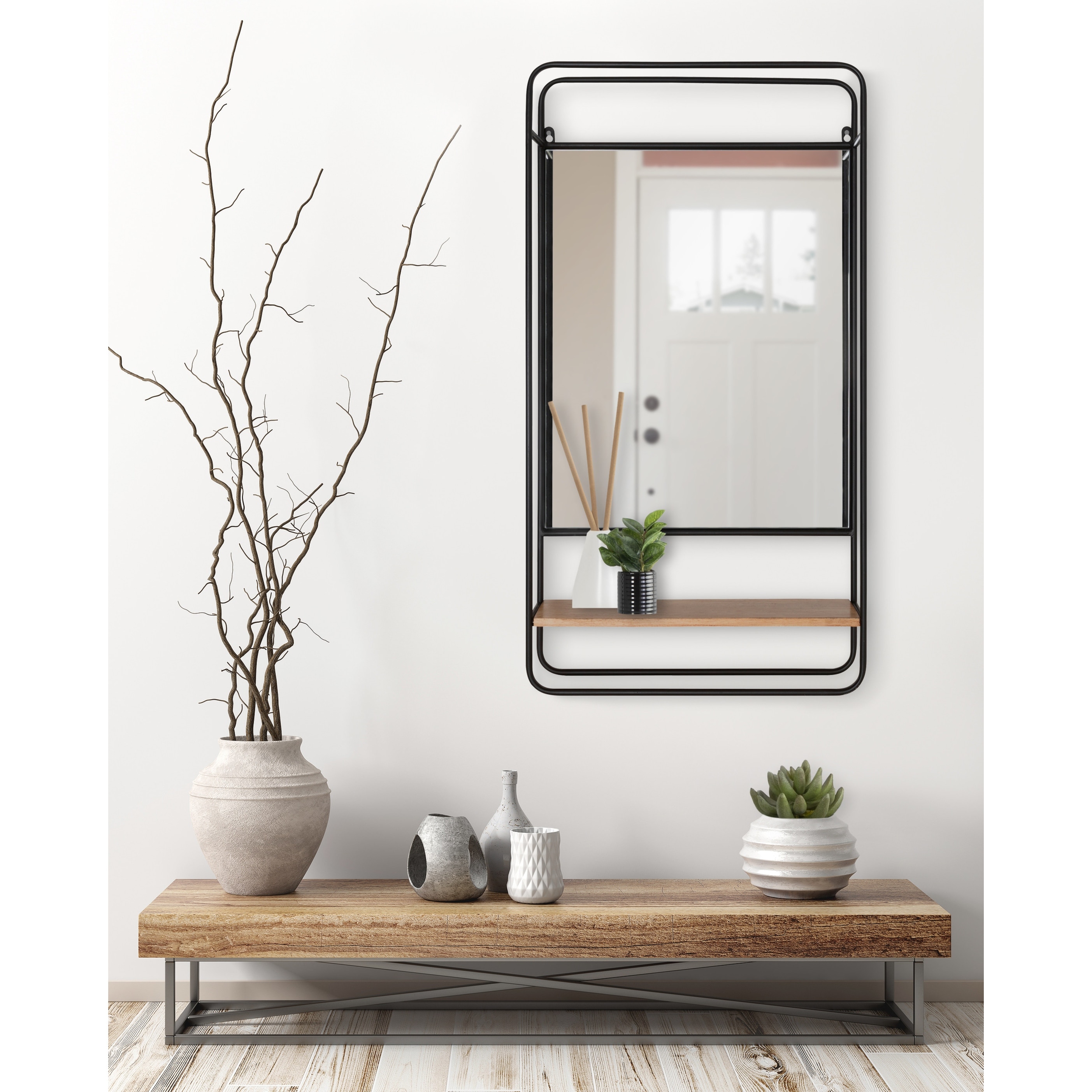 Kate and Laurel Webber Wall Mirror with Shelf - Rustic Brown/Gray - 19x36