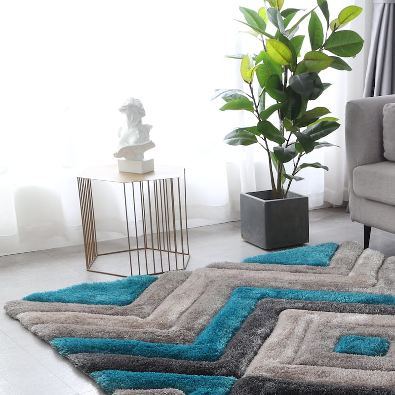 Mateos Shag Collection Abstract Area Rug - 5' X 7'