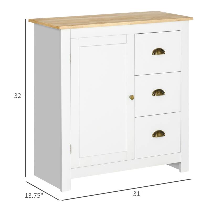 HOMCOM Modern Floor Cabinet, Storage Sideboard, Kitchen Buffet Table w/ Rubberwood Top, 3 Drawers and Cabinet