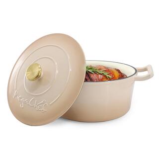 5.3Q Round Enameled Self Basting Lid Dual Handle Cast Iron Casserole in Desert Sand